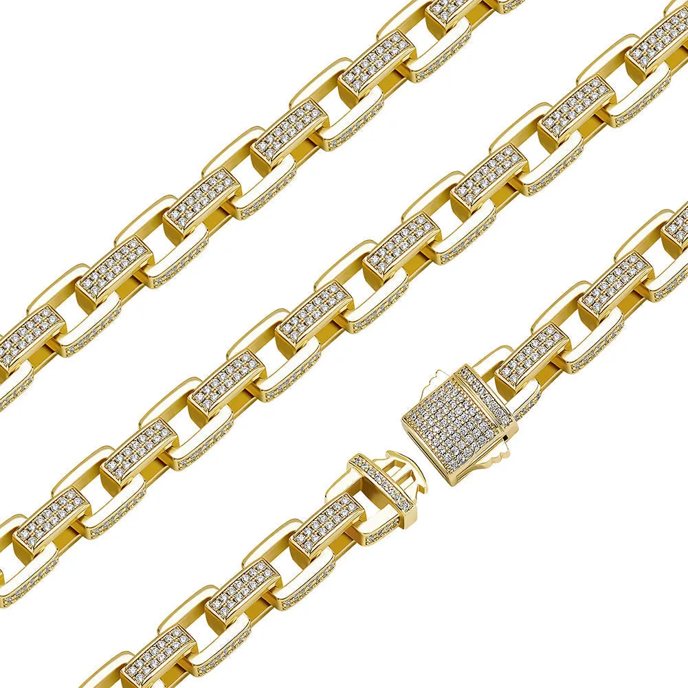 8mm Ice Box Link Chain Full Micro Pave Cubic Zirconia Necklace for Men