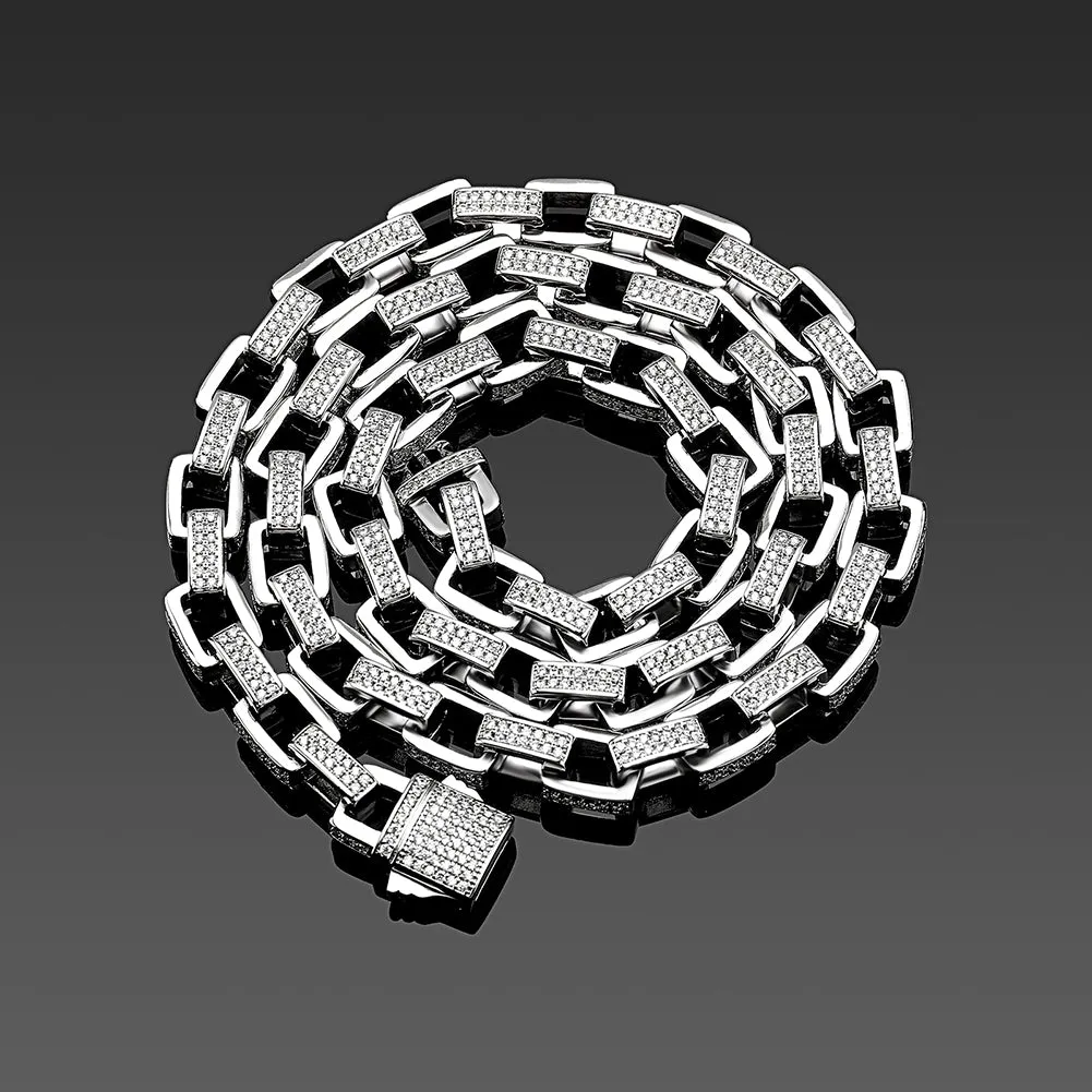 8mm Ice Box Link Chain Full Micro Pave Cubic Zirconia Necklace for Men