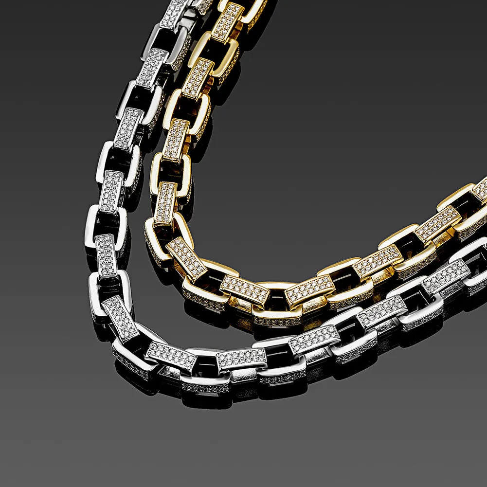 8mm Ice Box Link Chain Full Micro Pave Cubic Zirconia Necklace for Men