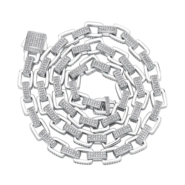 8mm Ice Box Link Chain Full Micro Pave Cubic Zirconia Necklace for Men