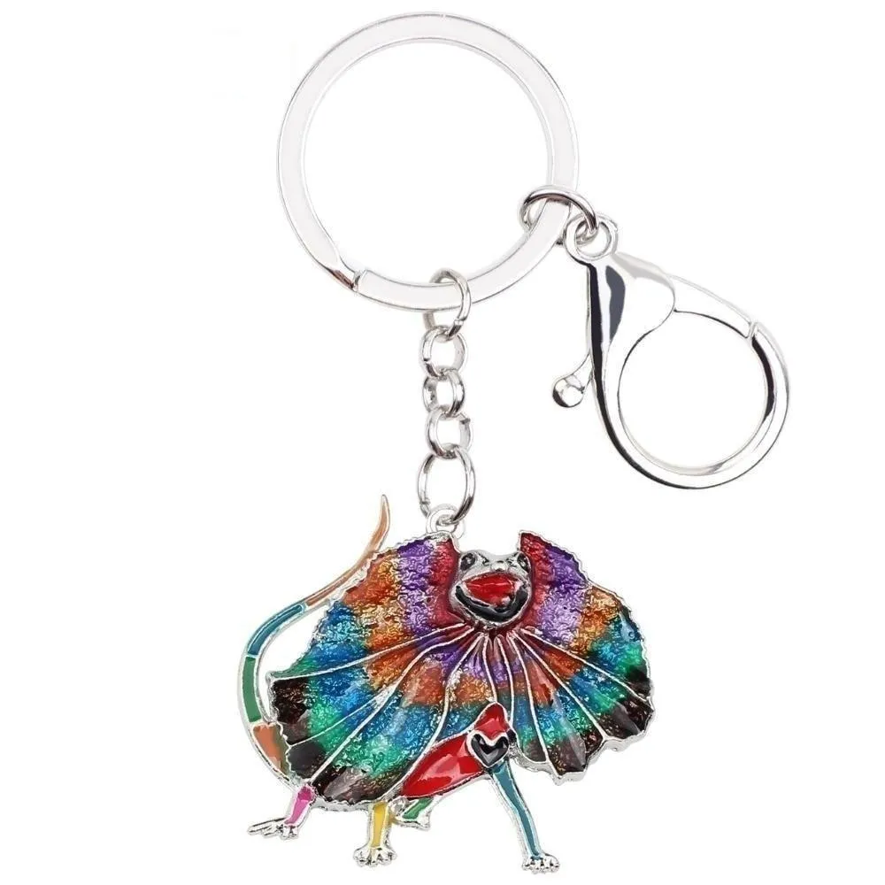 Australia Frilled Lizard Animal Enamel Key Chains Gift for Men & Women