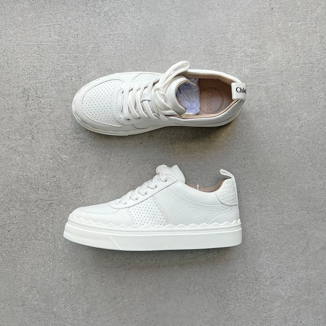 Lauren Leather Sneakers, Perforated White