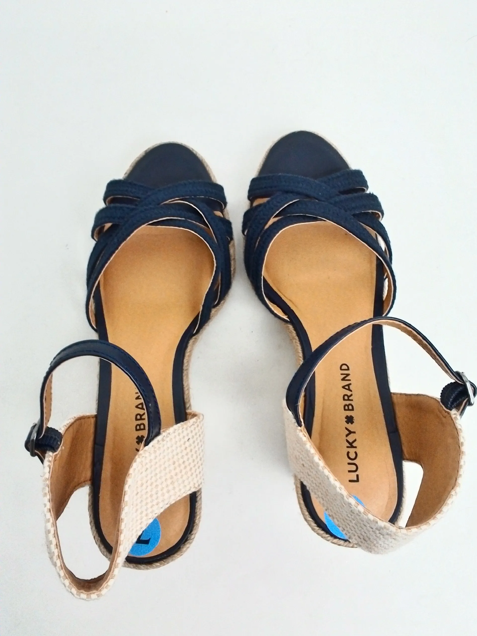 Lucky Brand Women's Navy Blue Wedge Sandal Size 7.5