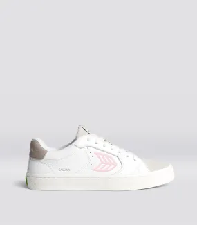 SALVAS White Premium Leather Vintage White Suede Rose Logo Sneaker Men