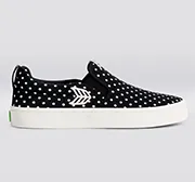 SLIP ON Black Canvas White Polka Dots Sneaker Women