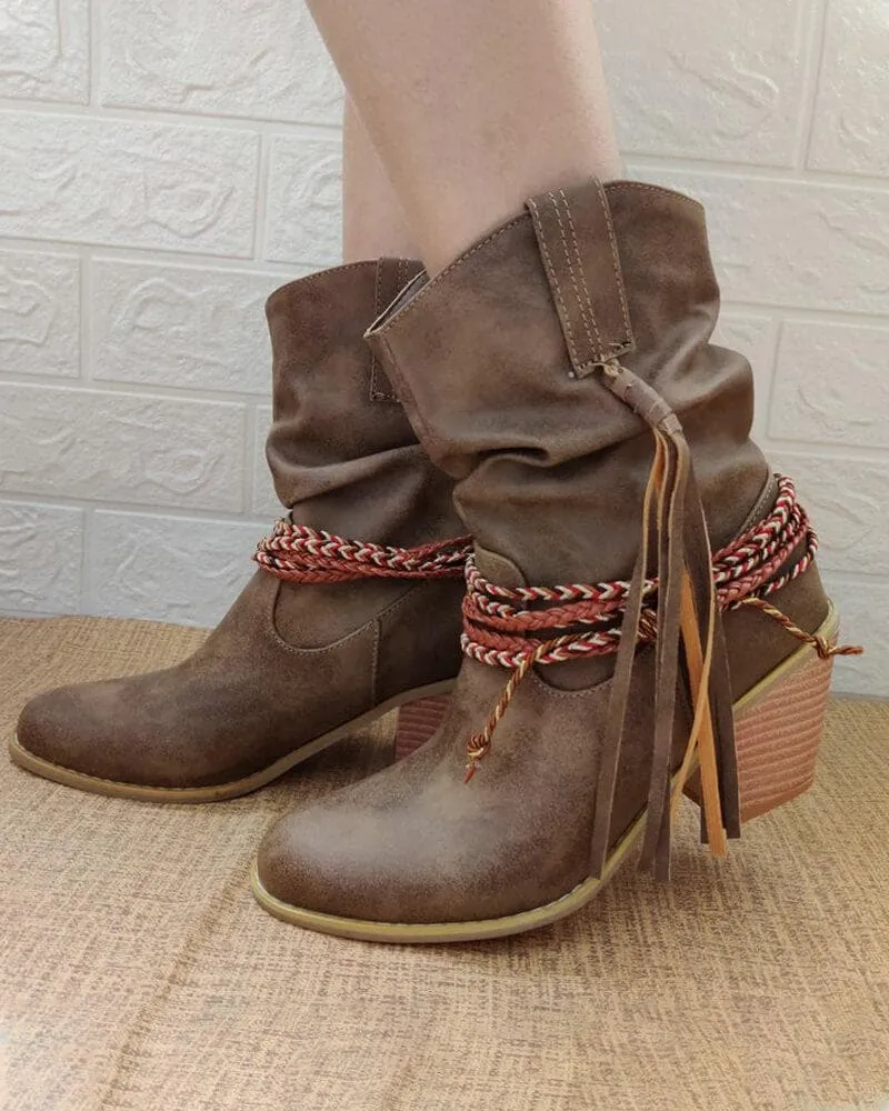 Women's Casual Daily Slip On Chunky Heel Boots